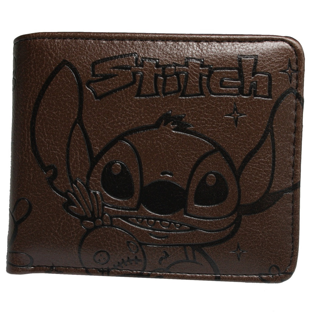 Wallet Lilo and Stitch Trifold Men Boy Brown Coins Cards Notes-#MWAL0868