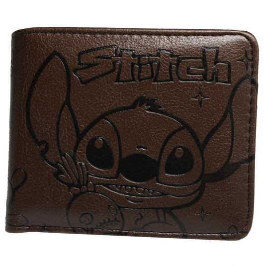 Wallet Lilo and Stitch Trifold Men Boy Brown Coins Cards Notes-#MWAL0868