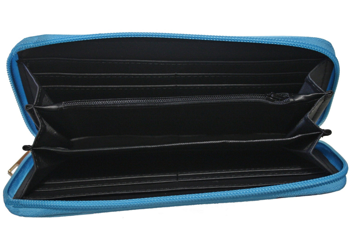 Stitch Blue Long Wallet Purse Women Lady Faux Leather Zip