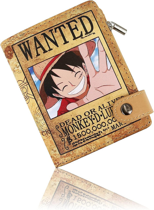 One Piece Luffy Men Wallet Brown Anime Trifold