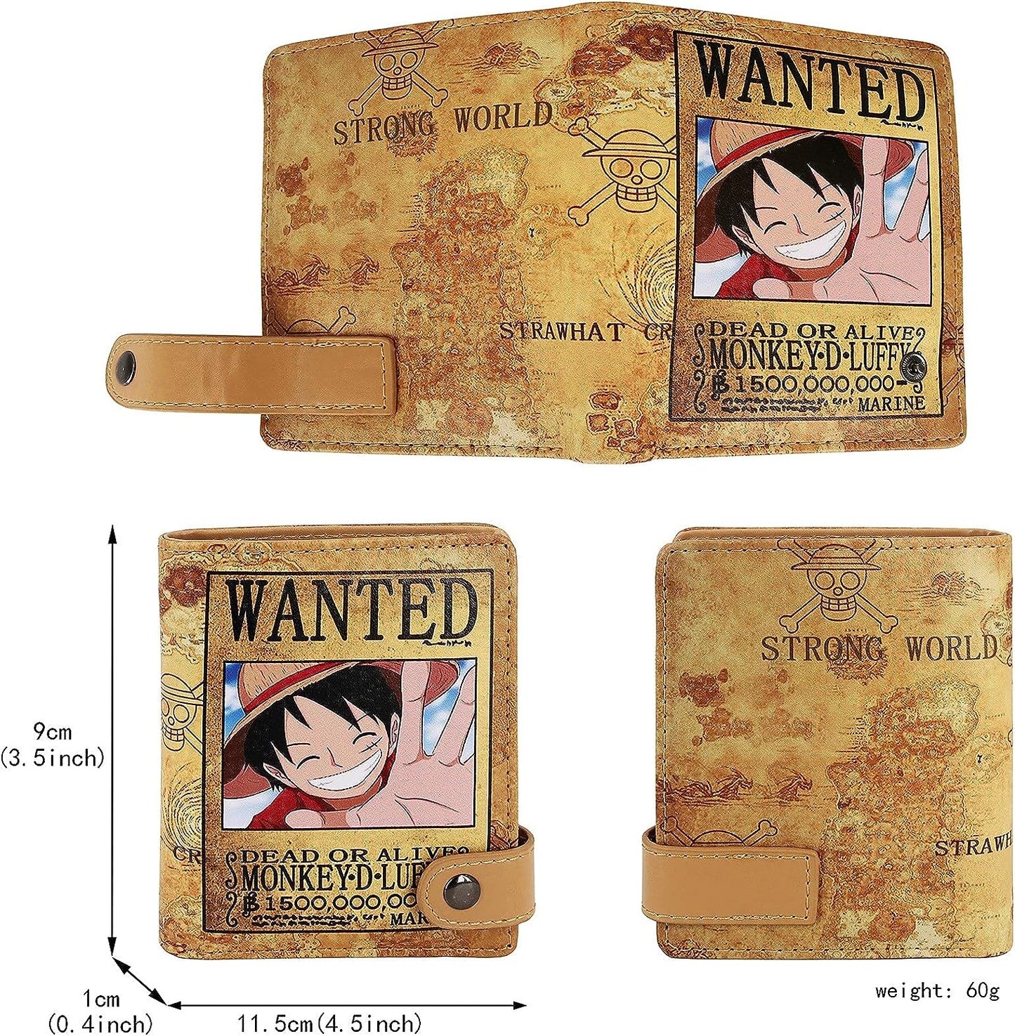 One Piece Luffy Men Wallet Brown Anime Trifold