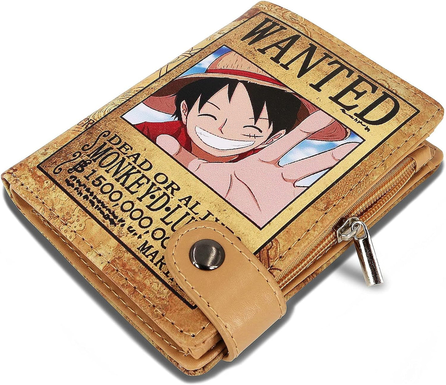 One Piece Luffy Men Wallet Brown Anime Trifold