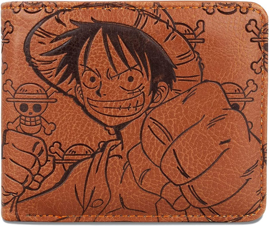 One Piece Luffy Men Wallet Brown Anime Trifold