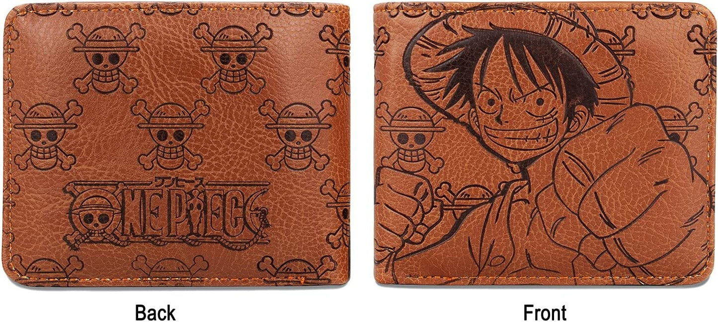 One Piece Luffy Men Wallet Brown Anime Trifold