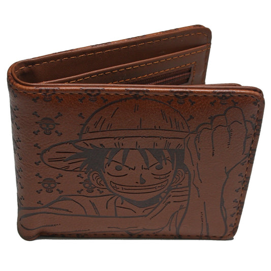 One Piece Luffy D Monkey Men Wallet Brown Anime Trifold