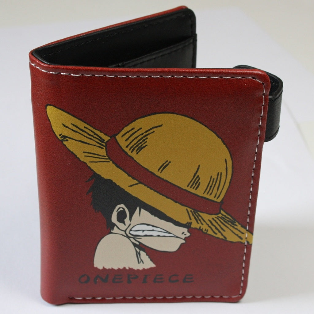 One Piece Luffy Men Wallet Anime Bifold Coins Red