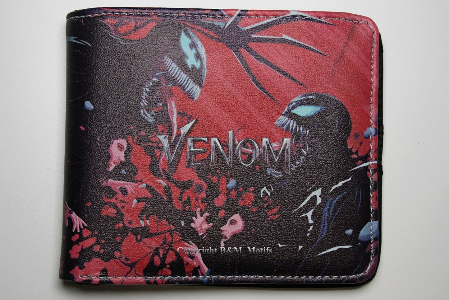 Venom Wallet Marvel Comics Black Faux Leather Men Coins Cards Notes Photo Holder