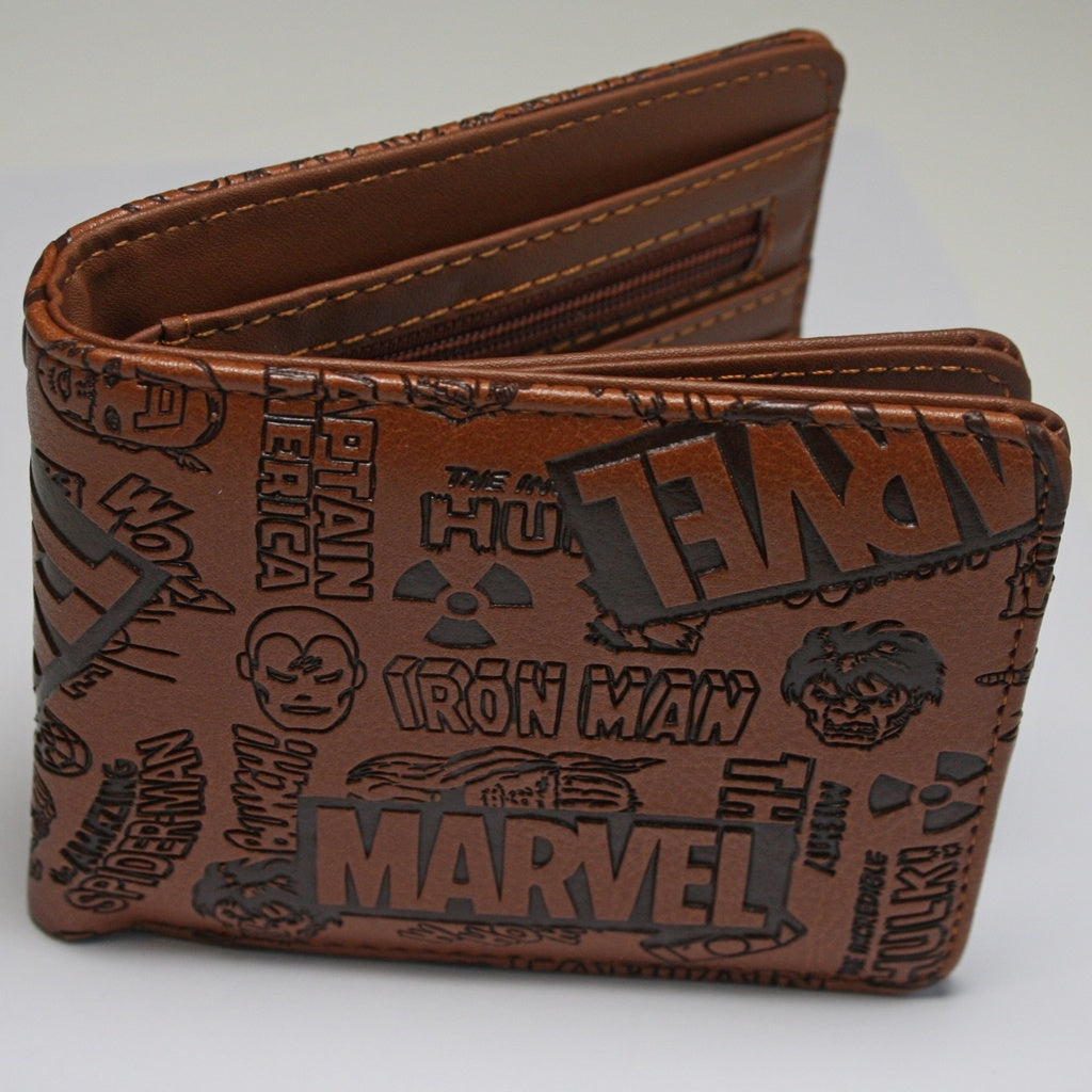 Marvel Comics Men Wallet Avengers Heroes Trifold Brown Coins Cards