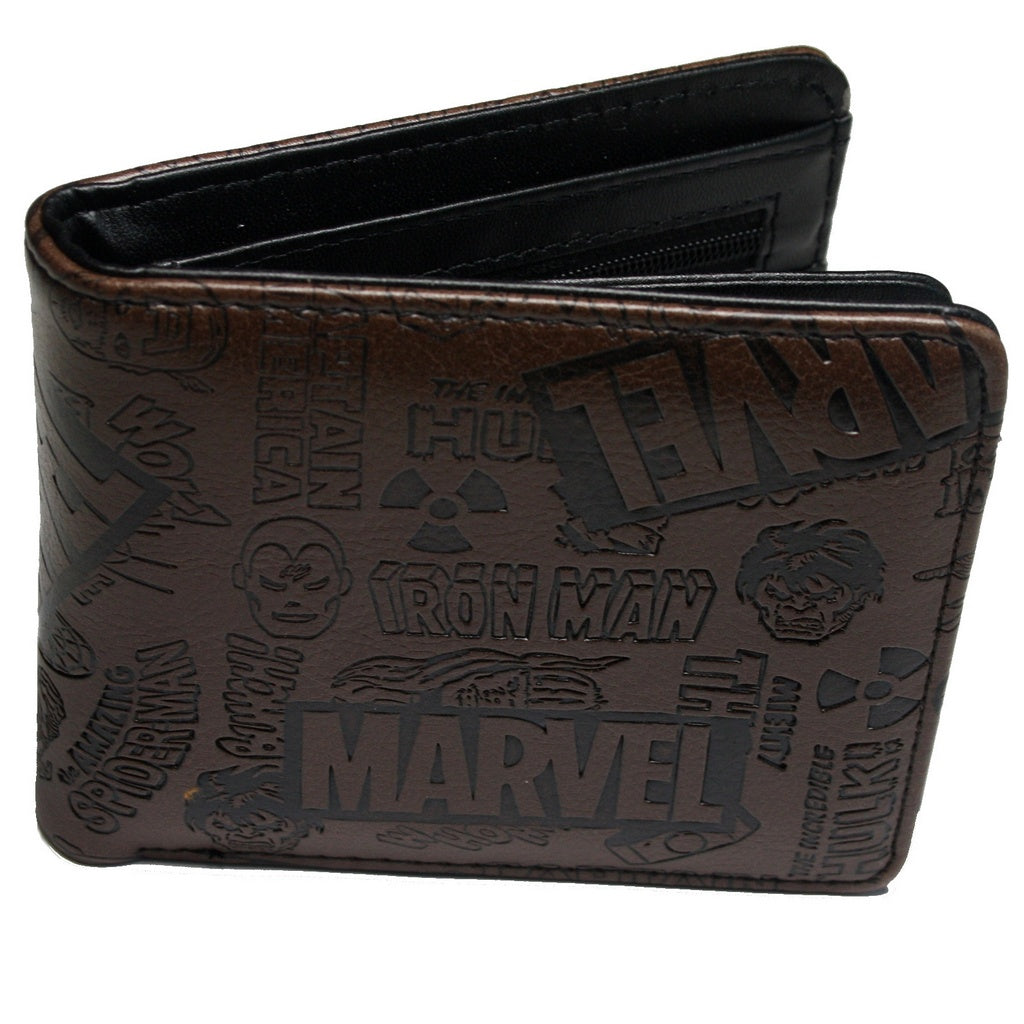 Comics Men Wallet Heroes Trifold Dark Brown Coins Cards