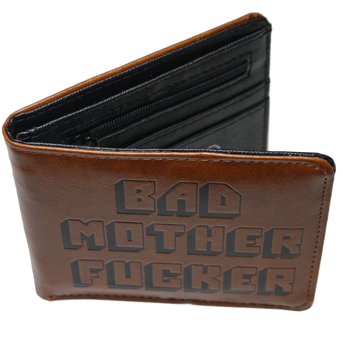 BAD MOTHER F***ER Pulp Fiction Men Wallet Embossed Bifold Brown Coins Cards MWALQ884