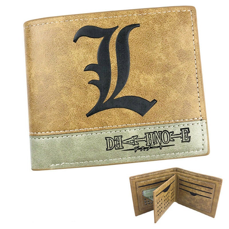 Death Note L Brown Men Wallet Faux Leather Trifold Cards Notes Photo Holder-#MWAL0090