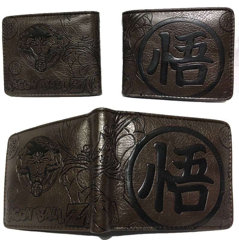 Dragon Ball Z Anime Son Goku Saiyan Kanji Men Wallet Dark Brown Coins Cards Notes MWALY780