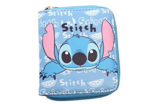 Lilo and Stitch Blue Wallet Purse Women Girl Faux Leather Coins Cards Zip-#WWAL0263