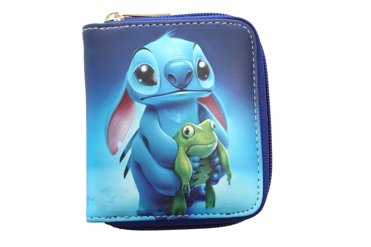 Lilo and Stitch Blue Wallet Purse Women Girl Faux Leather Coins Cards Zip-#WWAL0265