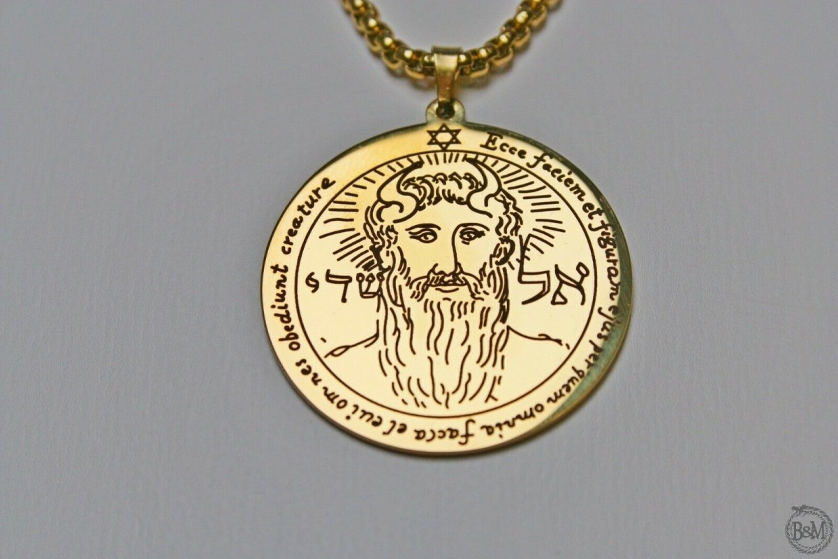 Talisman Sun Key of Solomon Necklace Pendant Chain Stainless Steel Rose Gold-#NACC0673